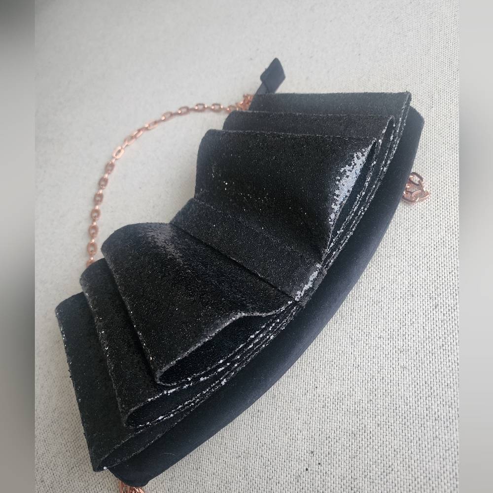 Ted Baker Black Glitter Clutch with Rose Gold Chain